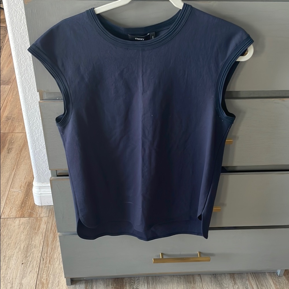 Theory Blue Sleeveless Boxy Muscle Tee